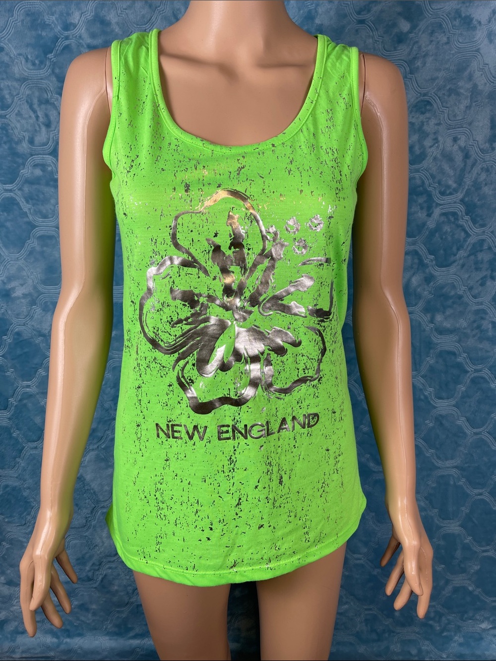 Neon Green Floral Metallic Tank Top - New England